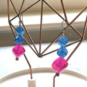 Lucky Triple Cube Dice Pink and Blue Earrings, 90's, Retro